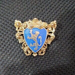 Vintage Gold and Blue Lion Crest Brooch